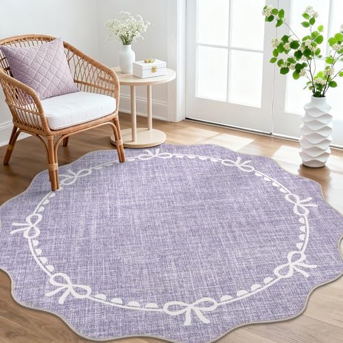GarveeHome 6ft Round Rugs Washable Scalloped Bow Rug for Bedroom, Purple by GarveeHome