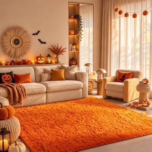 Ophanie Orange Fall Rugs for Bedroom Living Room,Fluffy Fuzzy Furry Carpet,Plush Soft Shaggy Bedside Indoor Floor 4x6 Area Rug for Kids Girls Boys Baby Teen Dorm Decor with Over 99 pcs Pile fibers - Image 3