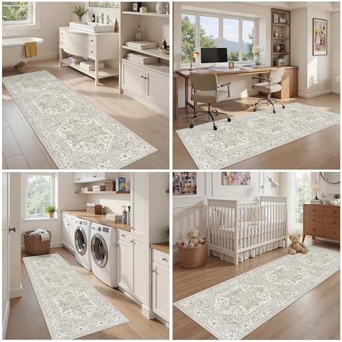 2x6 Runner Rug Non Slip,Neutral Kitchen Entryway Runner Beige Indoor Mat - Image 7