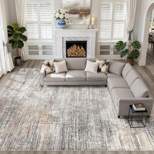LOONGRUG 10x14 Area Rugs Washable Neutral Modern Living Room Rug Gray Rust by LOONGRUG