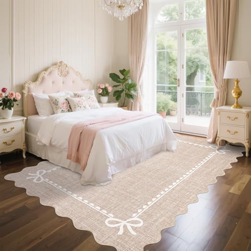 GarveeHome Scalloped Bow Rug 8x10 Washable Camel Rug for Living Room - Image 2