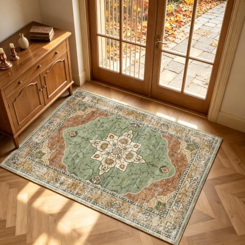 YARNSCAPE 3' x 5' Machine Washable Area Rug, Non-Slip Low-Pile Carpet by YARNSCAPE
