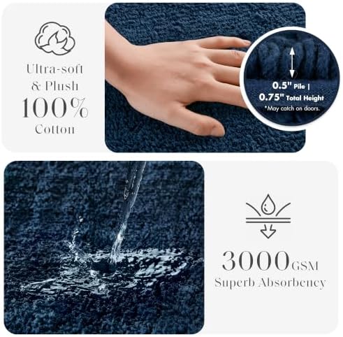 Madison Park Splendor Reversible 100% Cotton Bath Rug, 24 x 44, Navy - Image 3