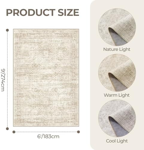 6x9 Area Rugs for Living Room,Large Washable Rug,Beige - Image 2
