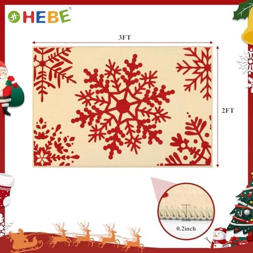 HEBE Christmas Indoor Door Mat 2'x3', Vintage Snowflake Entryway Rug - Image 2