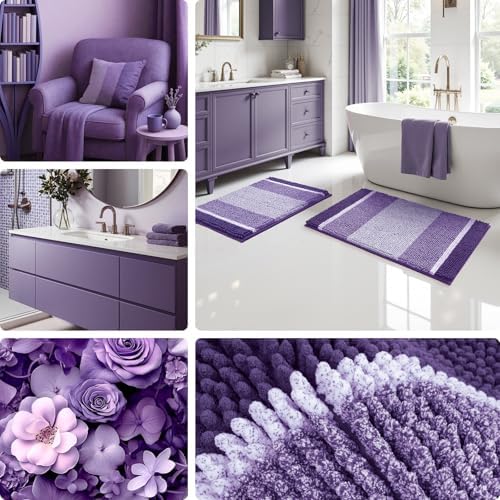 HOMEIDEAS Purple Bathroom Rugs Sets 2 Piece Chenille, 20"x32"+17"x24" - Image 4