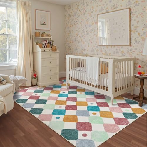 jinchan 5x7 Nursery Rug Washable Kids Rug Colorful Play Mat Decor Confetti by JINCHAN