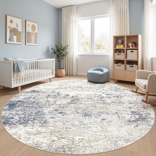 DMOYEST 10ft Round Area Rug Living Room Rugs - 10x10 Washable Circle Rug Large Soft Indoor Neutral Modern Abstract Low Pile Carpet for Bedroom Dining Room Farmhouse Home Office - Beige Blue - Image 6