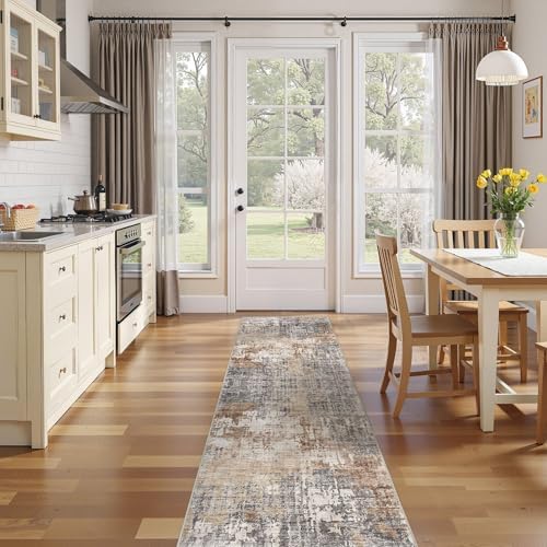 DMOYEST Washable Runner Rug for Hallway: 2.6x10 Neutral Modern Abstract Low Pile Area Rug with Non-Slip Backing - Carpet for Bedroom Kitchen Laundry Entryway Bathroom Indoor - Grey Brown - Image 6