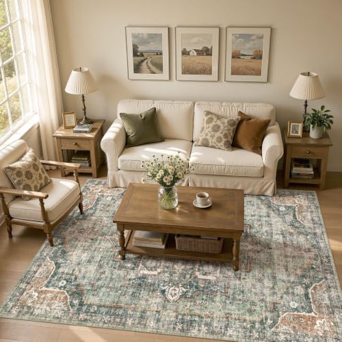 UERMEI 6x8 Area Rug for Living Room Washable Vintage Non Slip Green Carpet - Image 7