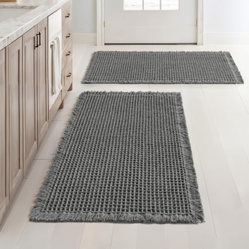 MIULEE Set of 2 Waffle Bathroom Rugs Boho Bath Mat Dark Grey 20x32 Inch by MIULEE