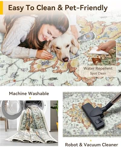RELEANY Washable Area Rug, Runner 3'x20', Beige/Carbon Grey/Orange - Image 4