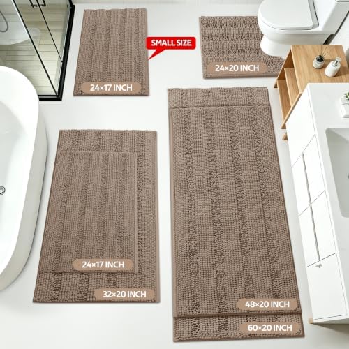 ACCUMTEK Striped Dark Beige Bathroom Rug Mat Set 2 piece 24"x17"+48"x20" Ultra Soft, Non Slip Chenille Bath Rugs, Absorbent Plush Shaggy Bath Mats for Bathroom, Bedroom, Kitchen, Shower, Tub,Taupe - Image 2