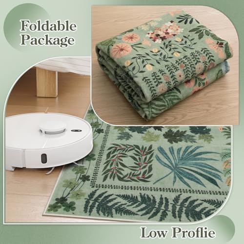 Zealude Floral Boho Washable 5x7 Area Rug for Living Room, Green Botanical Rug for Bedroom Dining Room Low Pile Non Slip, No Shed Large Carpet for Home Office Décor - Image 6