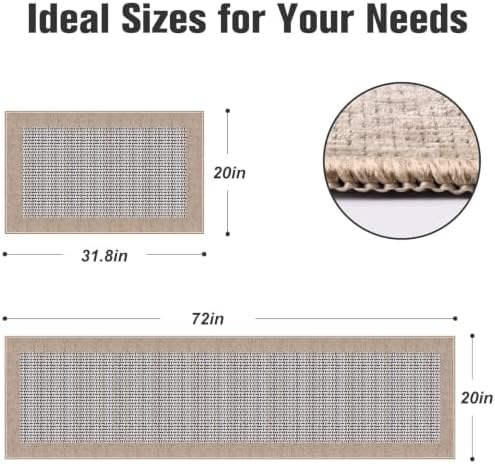 StepRite Kitchen Rugs 2 PCS, Kitchen Mats for Floor, 20"X32"+20"X72", Khaki - Image 2