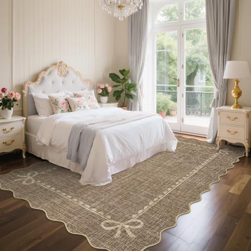 GarveeHome Scalloped Bow Rug 9x12 Washable Brown Rug for Living Room - Image 3