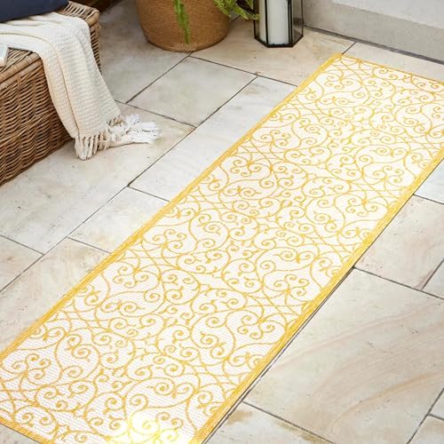 JONATHAN Y Vintage Filigree Indoor Outdoor Runner Rug 2X8 Cream/Yellow, Madrid Textured Weave for Backyard, Patio, Porch, Easy-Cleaning, High Traffic, Pet-Friendly, Non-Shedding (SMB107D-28) - Image 3