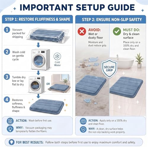 Bathroom Rugs Set 3 Piece, Memory Foam Bath Rugs, Non Slip Washable Bathroom Rug Set, Extra Soft Absorbent Bath Mats with U-Shaped Toilet Rug, Dusty Blue - Image 7
