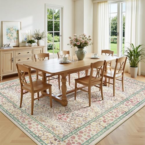 Lofus Pink Boho Floral Rug 9x12, Washable Large Living Room Area Rugs - Image 3