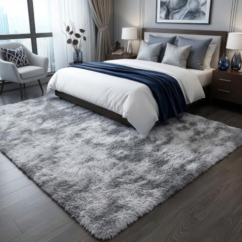 ONASAR Area Rugs 9x12 Living Room, Tie-Dyed Light Grey Large Fluffy Bedroom Rug, Soft Plush Thick Shaggy Big Floor Carpet for Kids Boy Girls Teen Dorm Nursery Indoor Home Decor Aesthetic - Image 5