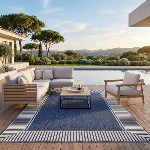 nuLOOM Asha Navy Bordered Power Loomed Indoor/Outdoor Runner Rug, 2' x 10' by nuLOOM