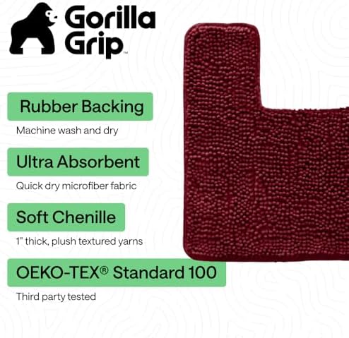 GORILLA GRIP Chenille Bath Rug Mat for Square Toilet Base, 24x19 Burgundy - Image 3