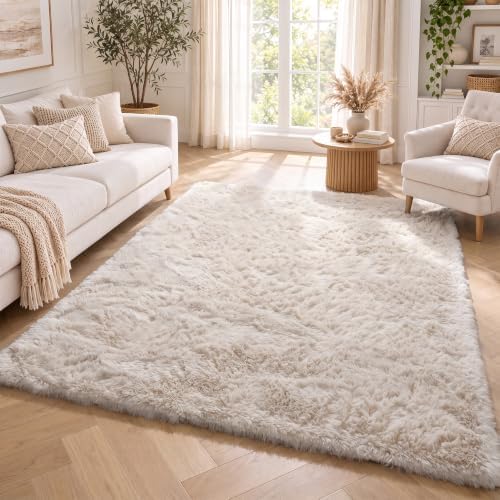 Beige Area Rugs for Bedroom Living Room Nursery, Soft Shaggy Vintage Carpet - Image 4