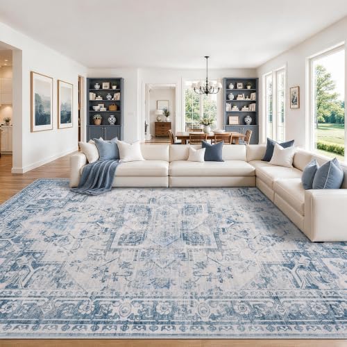 9x12 Washable Area Rugs for Living Room Blue Grey Non-Slip Rug by Unknown