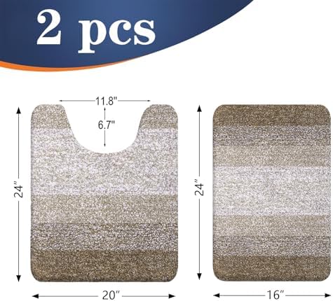 OLANLY Micorfiber Bathroom Rug Set 2 Piece, Soft Absorbent Bath Mats, Coffe - Image 2