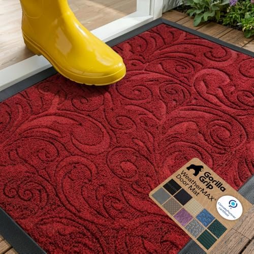 GORILLA GRIP WeatherMAX Door Mat, Indoor Outdoor, 29x17, Red Vintage Wine by GorillaGrip