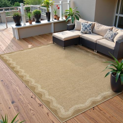 LIVEBOX Scalloped Washable Outdoor 5x7 Rug, Easy Jute Tan Rug for Living Room, Indoor Geometric Rug for Bedroom, Farmhouse Rugs Dining Room Mat Modern Carpet Area Rug for Patio Home Office Decor - Image 2