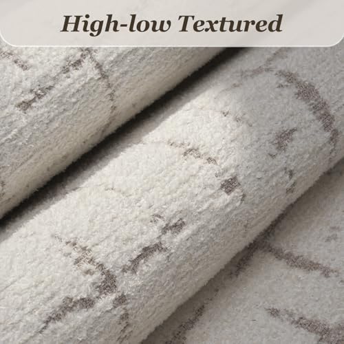 Engiw-Cream White Neutral 6x9 Area Rug for Living Room Rug-Carpet Bedroom Rugs Textured Tufted Jacquard Modern Washable Rug for Dining Room Nursery Non Slip - Image 2