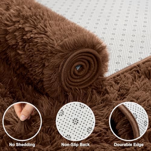 10X14 Large Area Rugs for Living Room Bedroom,Big Shag Rug for Bedroom Dorm,Soft Fluffy Indoor Carpet Plush Rugs for Living Room Home Decor,Brown - Image 3