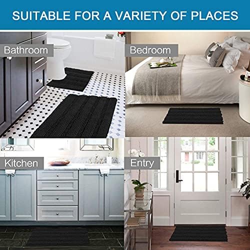 H.VERSAILTEX Bathroom Rugs Bath Rug Set 2 Piece Bathroom Contour Rug Toilet Mat Sets Non Slip Contour Bath Rug Ultra Thick Water Absorbent Striped Bath Mats Washable(36" x 24" Plus 20" x 24" U, Black) - Image 6