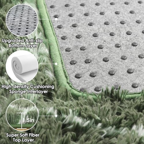 5x7 Area Rugs for Living Room Bedroom, Fluffy Olive Green and White Rug - Image 4