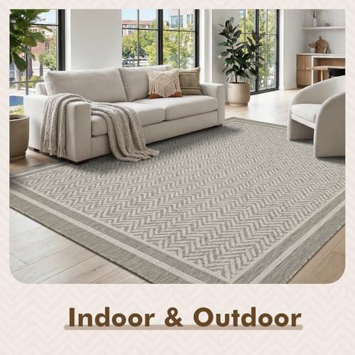 MontVoo-Outdoor Rug-Patio Rug 6x9 Polypropylene Indoor Outdoor Rugs Outdoor Carpet for Patio Deck Balcony Porch, Textured Weave, Durable for High Traffic, Fade-Resistant, Boho Farmhouse Silver Grey - Image 3
