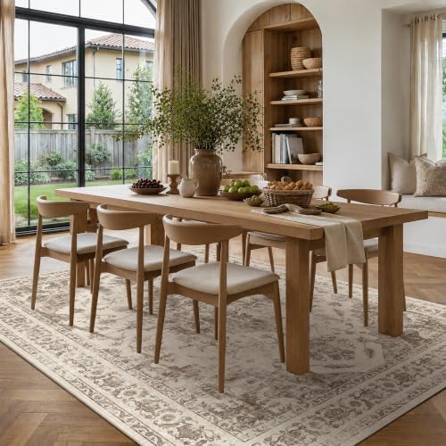7x10 Washable Living Room Area Rug Soft Medallion Taupe Large Carpet - Image 3