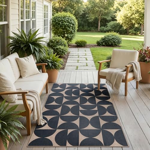 Lahome Semi Circle Front Porch Rug, Black 3x5 Easy Jute Outdoor Patio Rug - Image 7