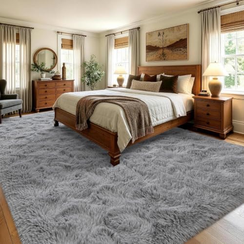 8x10 Extra Large Grey Fluffy Soft Area Rug Non-Slip for Living Room Bedroom - Image 4