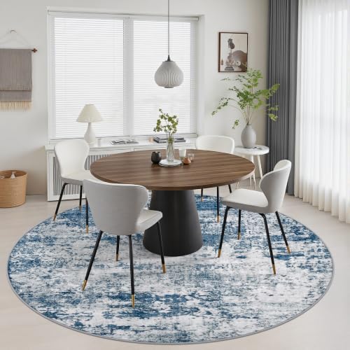 Round Area Rug Living Room: 6 ft Modern Washable Carpet Blue - Image 4