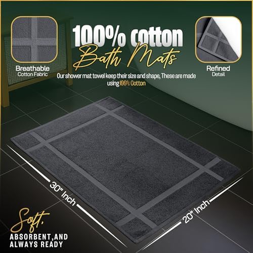 Pearl Linens 2 Pack Cotton Bath Mats for Bathroom, 20" X 30", Dark Grey - Image 2