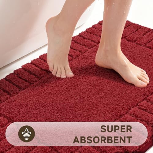 Pauwer Bathroom Rugs Set 5 Piece, Microfiber Bath Mat Set, Red - Image 4