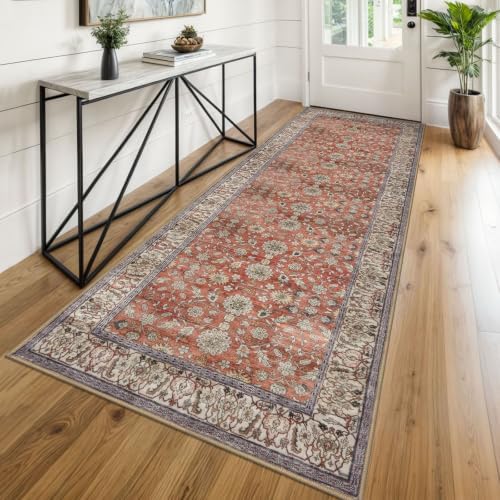 KUTA Vintage Wide Washable Runners for Hallways 3x8 ft Red Clay by KUTA