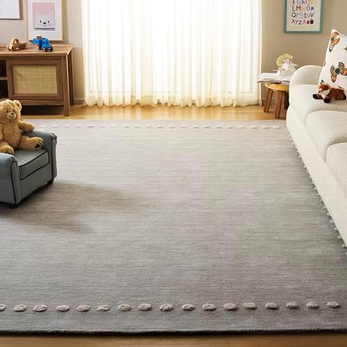 SAFAVIEH Area Rug 8x10 - Kids Collection - Large - Grey, Handmade Wool, Polka Dot Border Pattern, Ideal for Bedroom, Playroom, Nursery, Boys & Girls Room (SFK802F) by Unknown