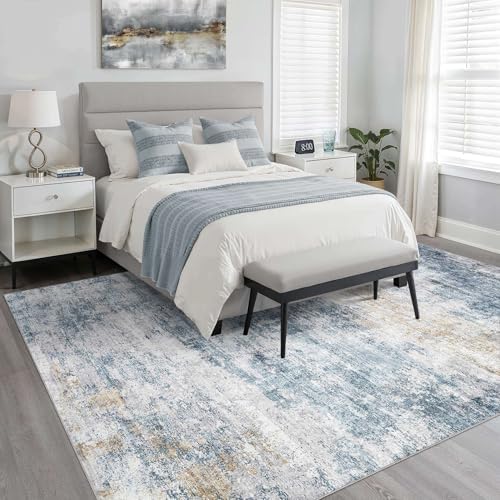 LOONGRUG 5x8 Area Rug Washable Neutral Modern Rug for Living Room Blue Gold - Image 4