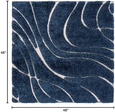 SAFAVIEH Florida Shag Collection Area Rug - 4' Square, Navy & Ivory, Non-Shedding & Easy Cleaning, Plush Thick Pile, Ideal for Living Room, Bedroom, Dining Space (SG471-6512) - Image 2