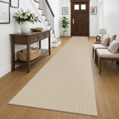 KOZYFLY Braided 2.5'x16' Runners Rugs for Hallway, Extra Long Washable Runner Rug, Woven Non Slip Kitchen Runner, Cotton Entryway Rug, Floor Carpet for Entry, Aisle, Hall, Oatmeal Beige by KOZYFLY