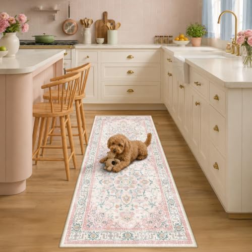 CAPALOCA Runner 2x6 Washable Nursery Girls Low Pile Area Rug Pink Teal - Image 2