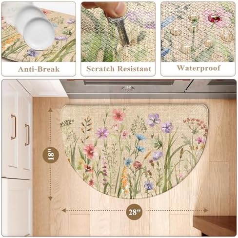 KIMODE Kitchen Mat Cushioned Anti Fatigue, Half Moon Floral Kitchen Rug - Image 5