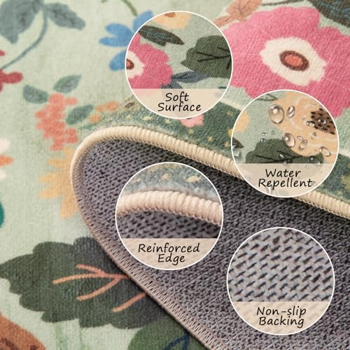 RELEANY Floral Washable Round 6ft Area Rug LightGreen - Image 3